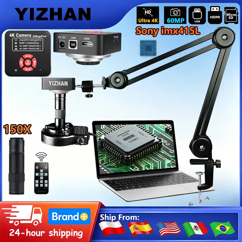 YIZHAN 4K Ultra HD Digital Microscope 60MP Photo Video Camera With 150X Lens,HDMI USB Connection For Jewelry Identification