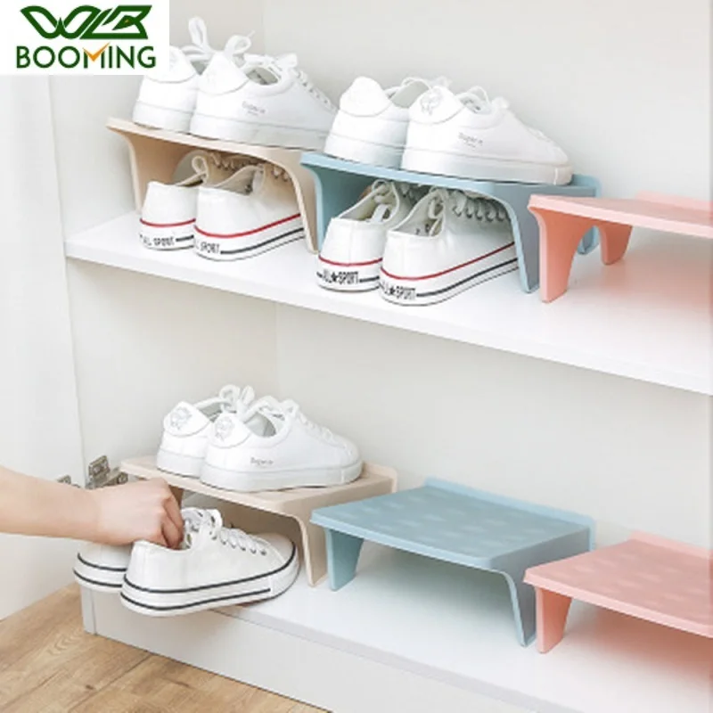 

WBBOOMING Household Storage Shoe Rack Double And Single Shoe Holder Plastic Integrated Simple Space Saving Economical Shoe Rack
