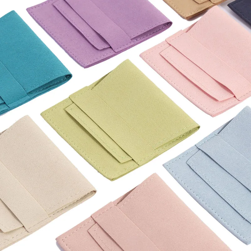 20pcs 8*8cm Double-sided Microfiber Velvet Flip Envelope Jewelry Pouches Earrings Necklace Gift Packaging Bag Custom Logo