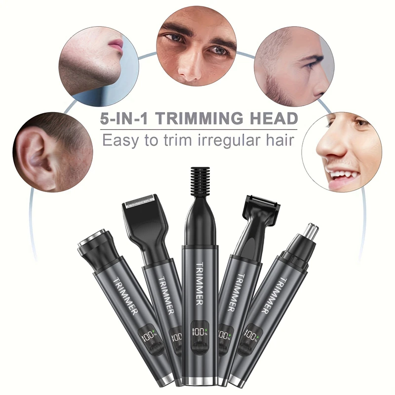 2025 Xiaomi 5-in-1 Electric Nose Hair Trimmer Digital Display Type-C Charging Remove Armpit Hair Eyebrows Ear Hair Beard Trimmer 6