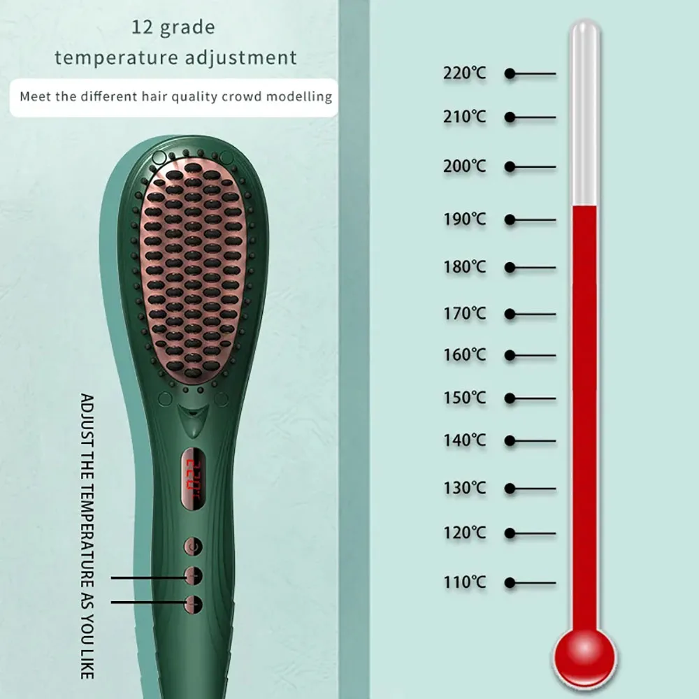IONS Electric Hair Straightener Brushes Anti-scald Straight Comb Curling Dual-use Max 220℃ Anion Function Irons PTC Fast Heating 3