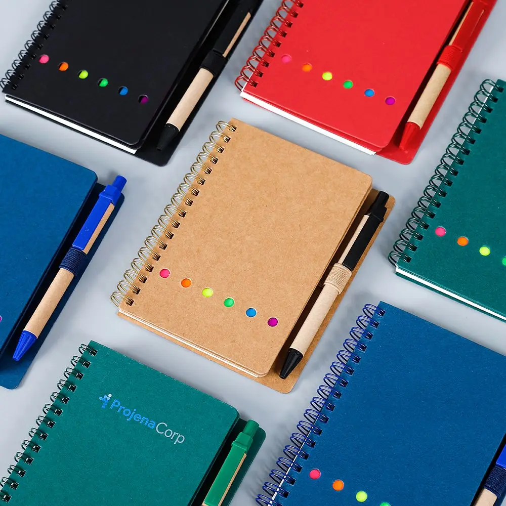 PageMarkerKraftPaperCoverStickyNotesLinedSpiralNotebookNotepadwithPenBusiness