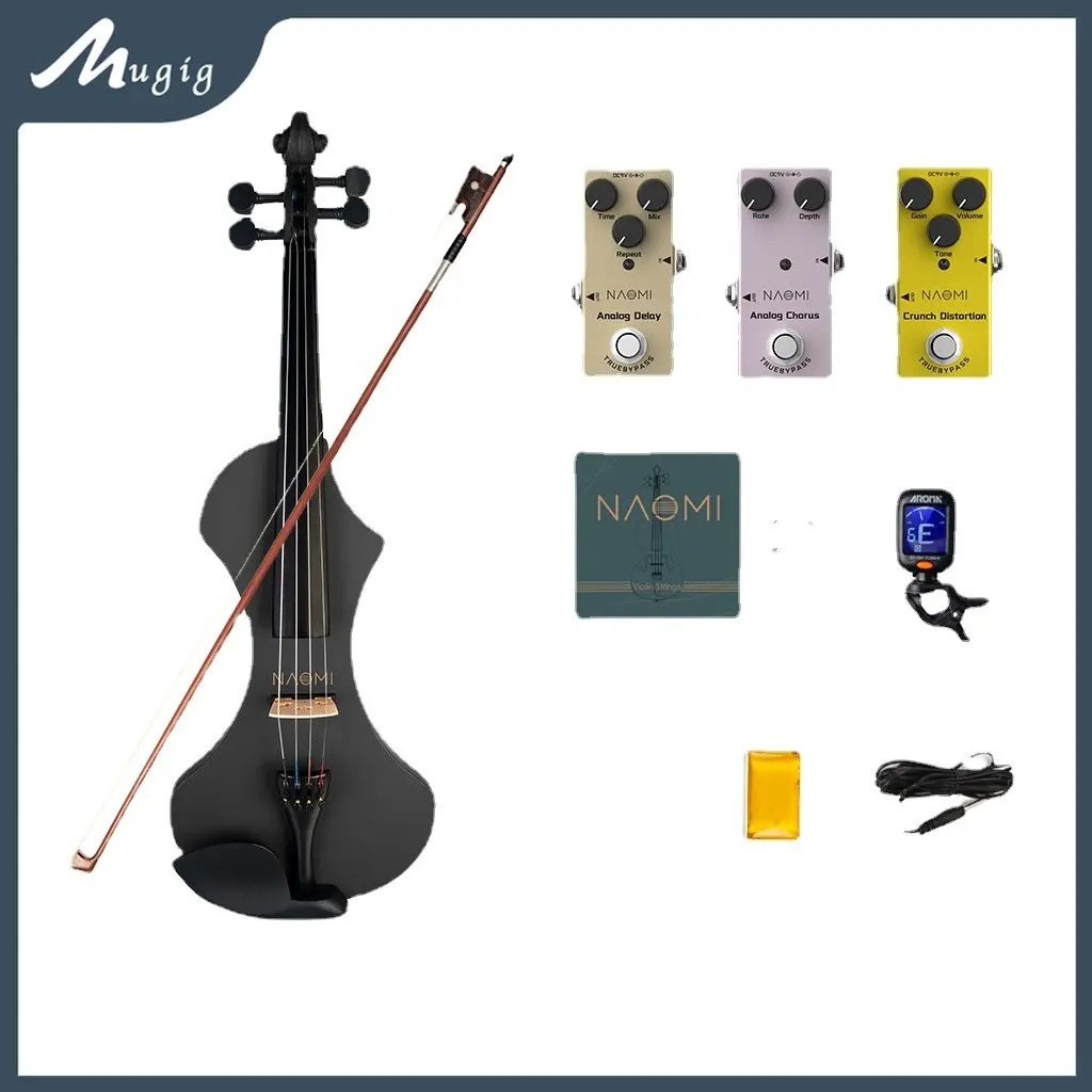 

Mugig Full Size 4/4 Violin Solid Wood Electric Silent Violin Fiddle Electric Violin w Effect Pedal For Beginners