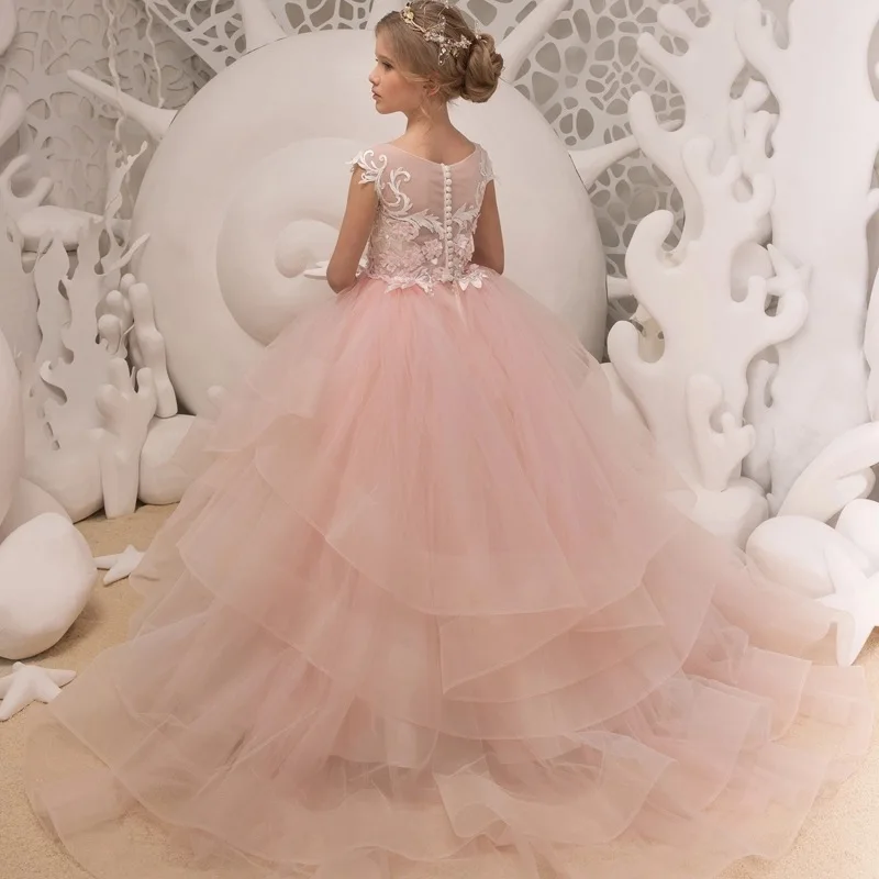 

Flower Girl Dress White Tulle Puffy Princess Dresses for Girls Feather First Communion Dress Cute Girl Wedding Party Gown