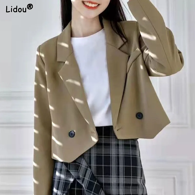 Office Lady Spring Autumn Blazers Fashion Casual Straight Solid Color Temperament Notched Button Long Sleeve Women's Clothing