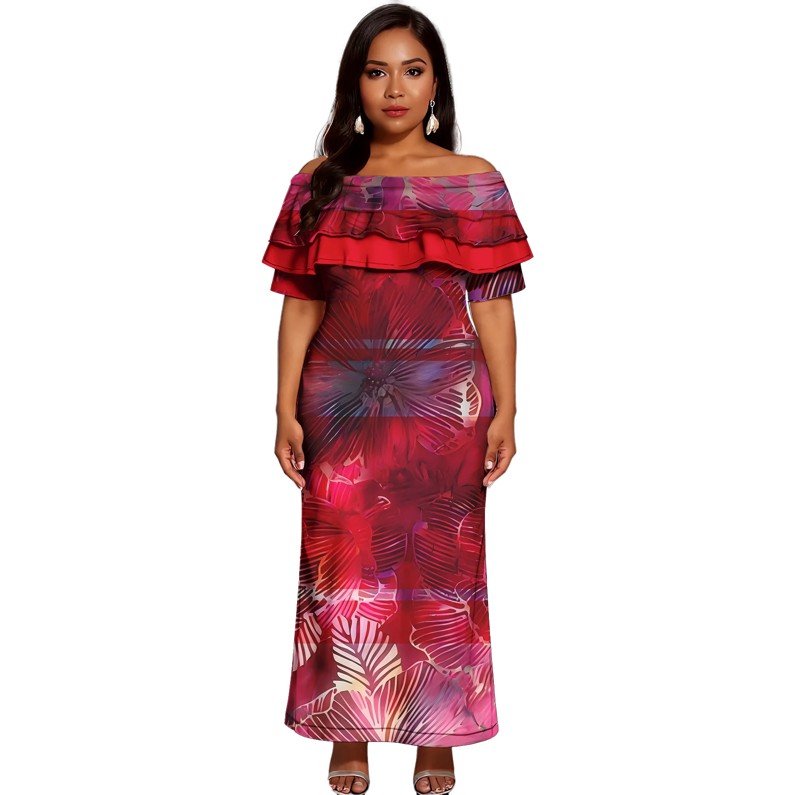 Classic Wedding Off Shoulder Ladies Island Dresses Tiare Flowers Cocktails Gowns Tonga Fiji Customize Women Dress Skirt
