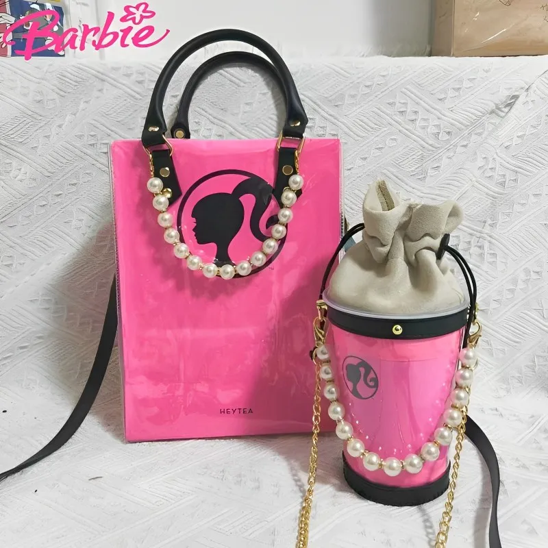 

Ins Style Cartoon New Miniso Barbie Pattern Women's Handbag Bucket Bag Kawaii Delicate Women's Mini Style Bag Christmas Gifts