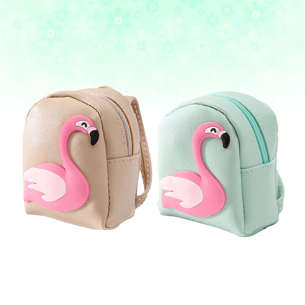 

2pcs Flamingo Gift Keychains Mini Backpack Key Holder Mini School Bag Coin Purse Pendant Key Rings Craft Ornaments for Car Key