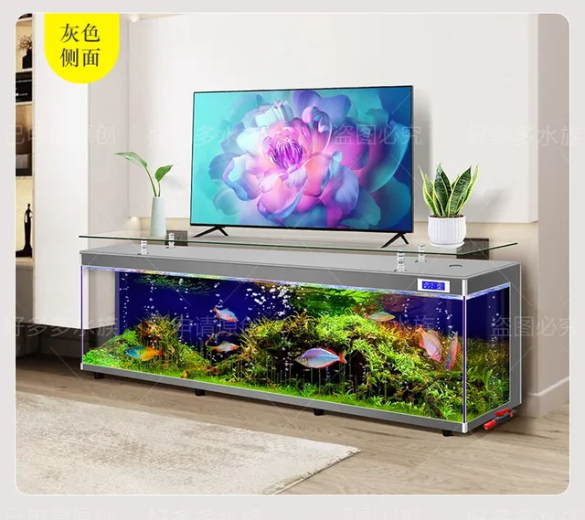 TV Cabinet and Tea Table Integrated Fish Tank Living Room Super White Glass  Floor Large Ecological Aquarium - AliExpress