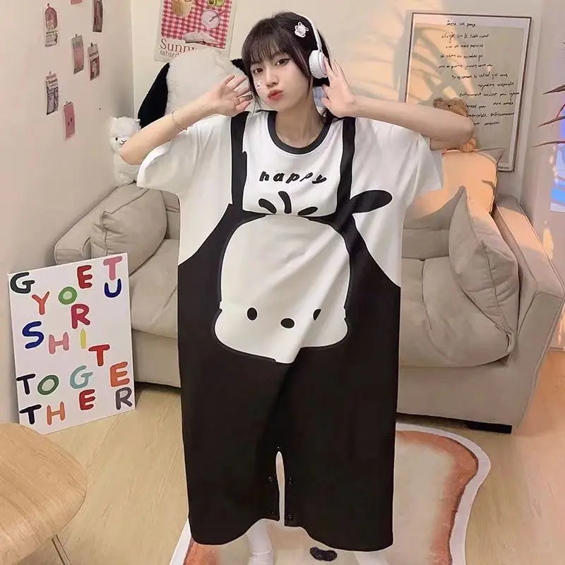 

Пижамный комплект Sanrio Cinnamoroll Kuromi, клетчатая Пижама XXL с рукавом, летняя мультяшная Женская одежда для отдыха, повседневная домашняя одежда