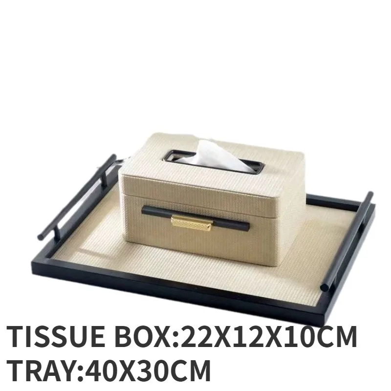 Leather Storage Tray Creative Gold Plated Rectangle Office Desktop Ornament Western Restaurant Tissue Box Modern Home Decoration 5
