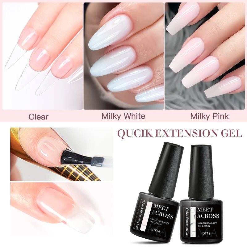 MEET ACROSS Extension Nail Gel Acrylic Quick Building Gel Nail Polish White Pink Nail Tips
