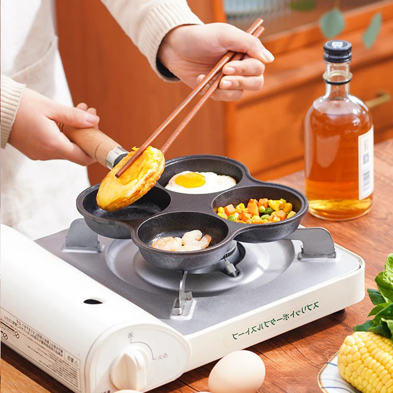 Japanese 19cm non stick omelet pan 4 hole frying pan pancake maker with handle crepe pan for gas stove electric ceramic pan