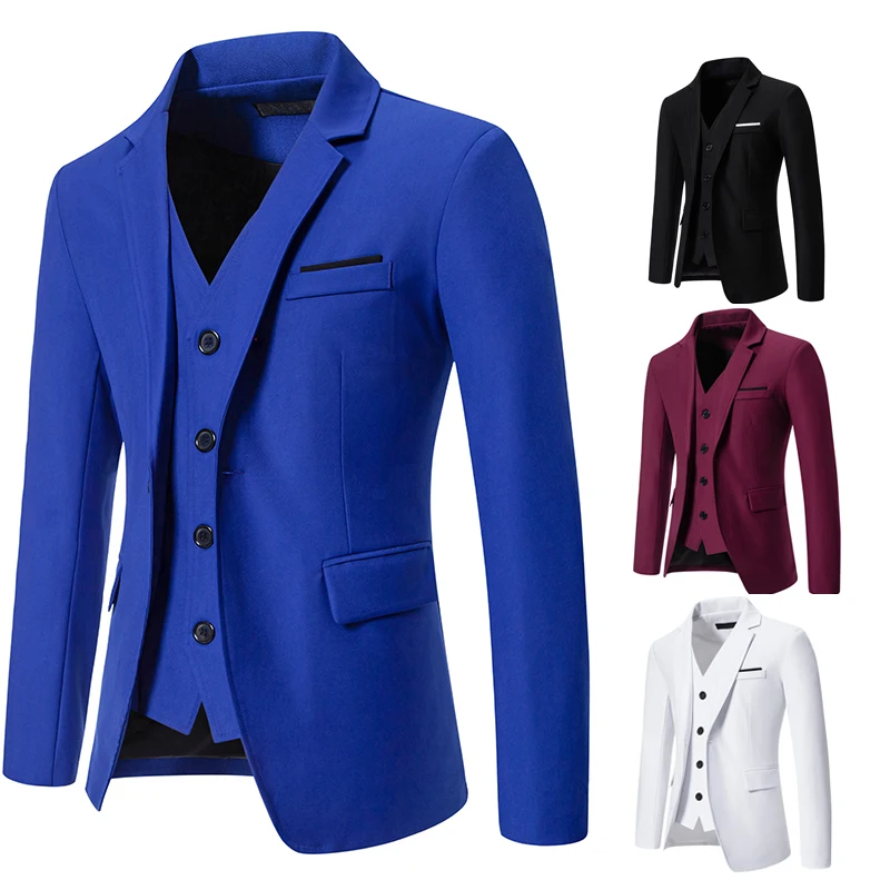 Blazer Men's Fashion Gentleman Solid Color Comfortable Business Color Match with Fake Two Wedding Casual Banquet Slim Suit