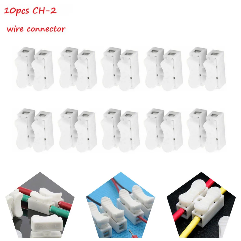 Description Picture 2 of item10pcs CH2 Quick Splice Lock Wire Connectors 2Pins Electrical Cable Terminals White 220v For Easy Safe Splicing Into Wires