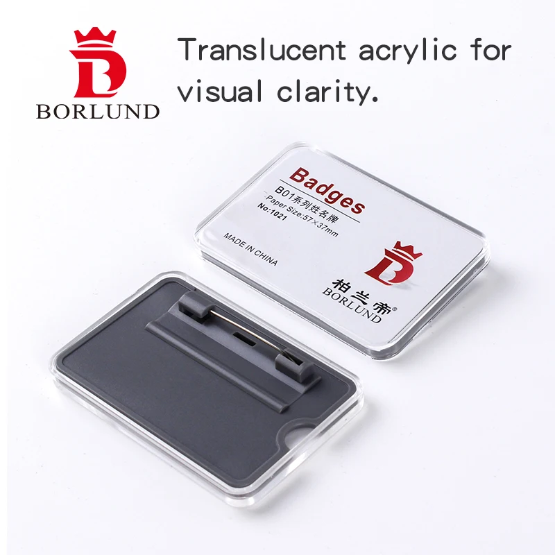 BORLUND Logo Name Plate Brooch Pin Acrylic Transparent Card for office school Exhibition Staff Student Enfermera