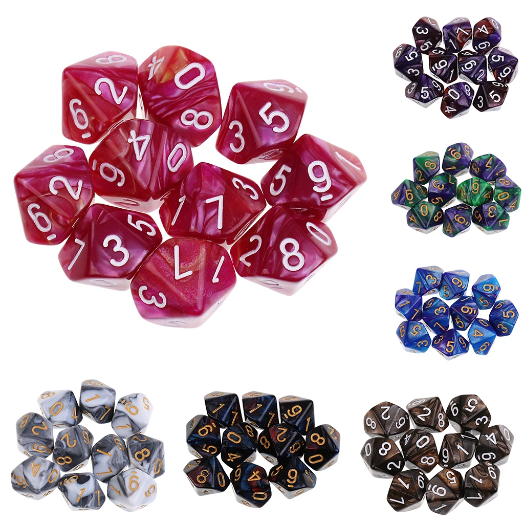 10pcs 10 Sided Dice D10 D8 Polyhedral for Games 16mm RPG Family game dice dice set