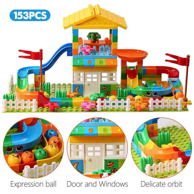 153PCS Big Particle Roof Blocks Compatible City House Big Size Slide Building Blocks Castle Brick Toys For Children 2