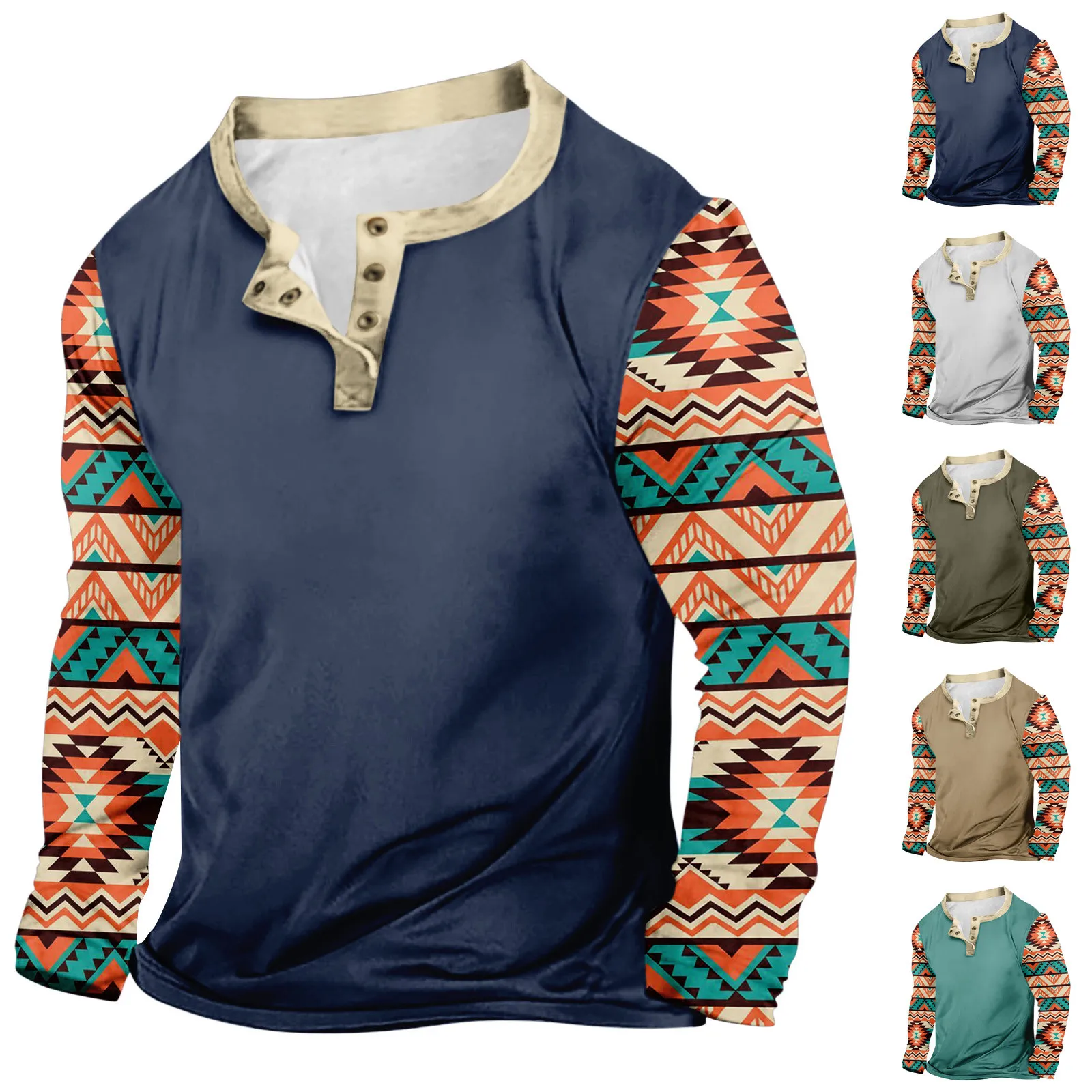 

Men's Outdoor Vintage V-neck Button Long Sleeve Fashion Sports T-shirt High Quality Simple Pattern Pullover ropa hombre