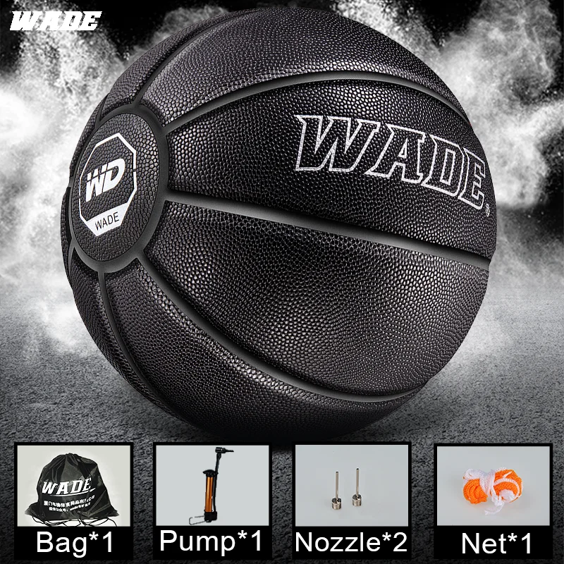 WADE 7# Original Soft PU Leather for Indoor/outdoor High Elasticity Adult Basketball Ball Black Classic Ball basketball balls