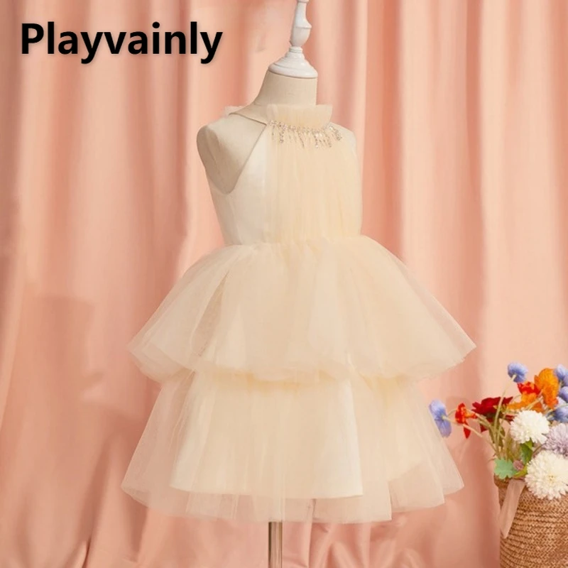 

New Summer Kids Girl Party Dress Host's Stylish Fluffy Short Children's Sleeveless Birthday Layered Cake Princess Dresses H900