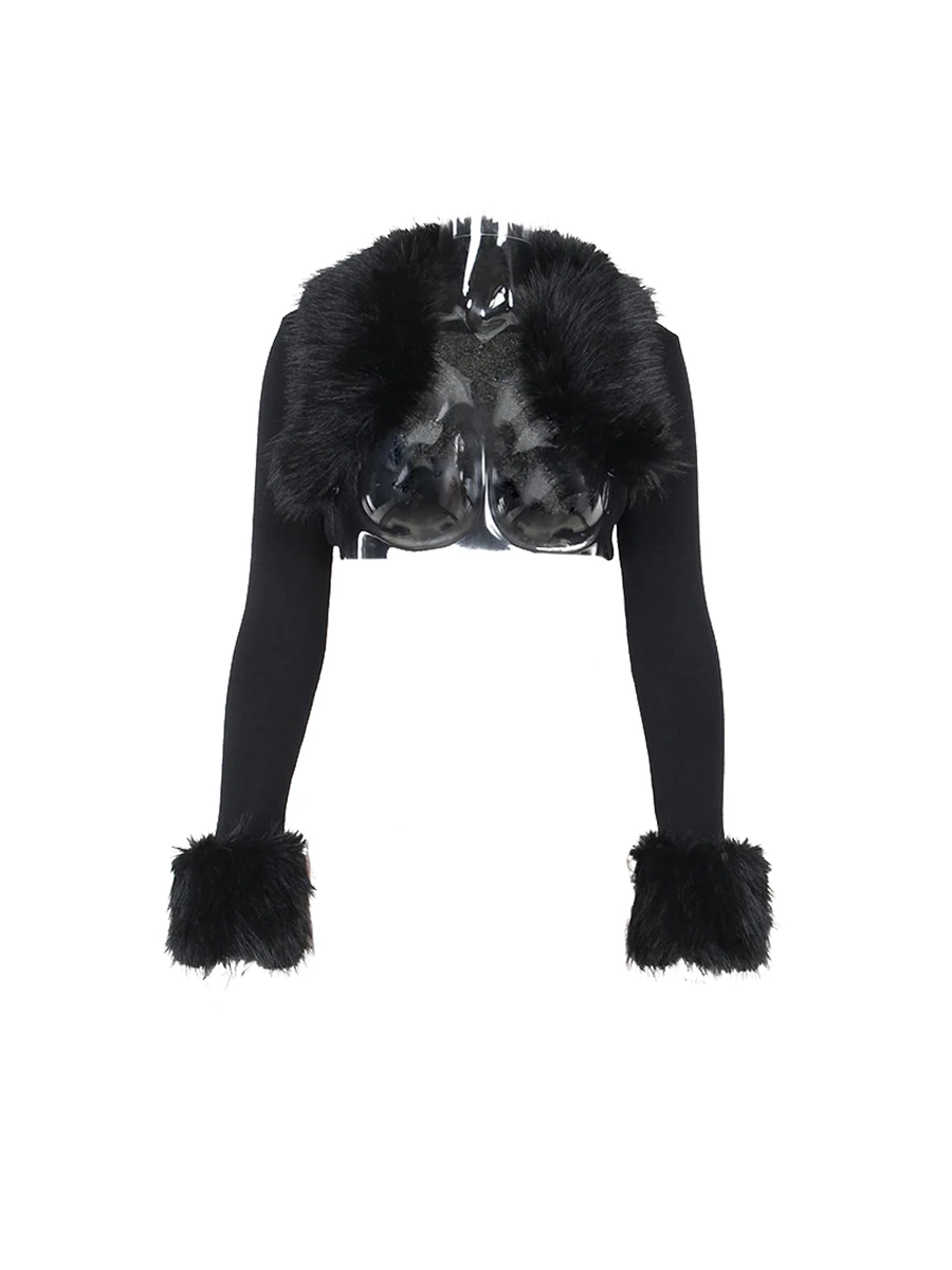 여성용 자른 어깨 걸이 모피 칼라 캐주얼 솔리드 컬러 니트 긴 소매 카디건 코트..