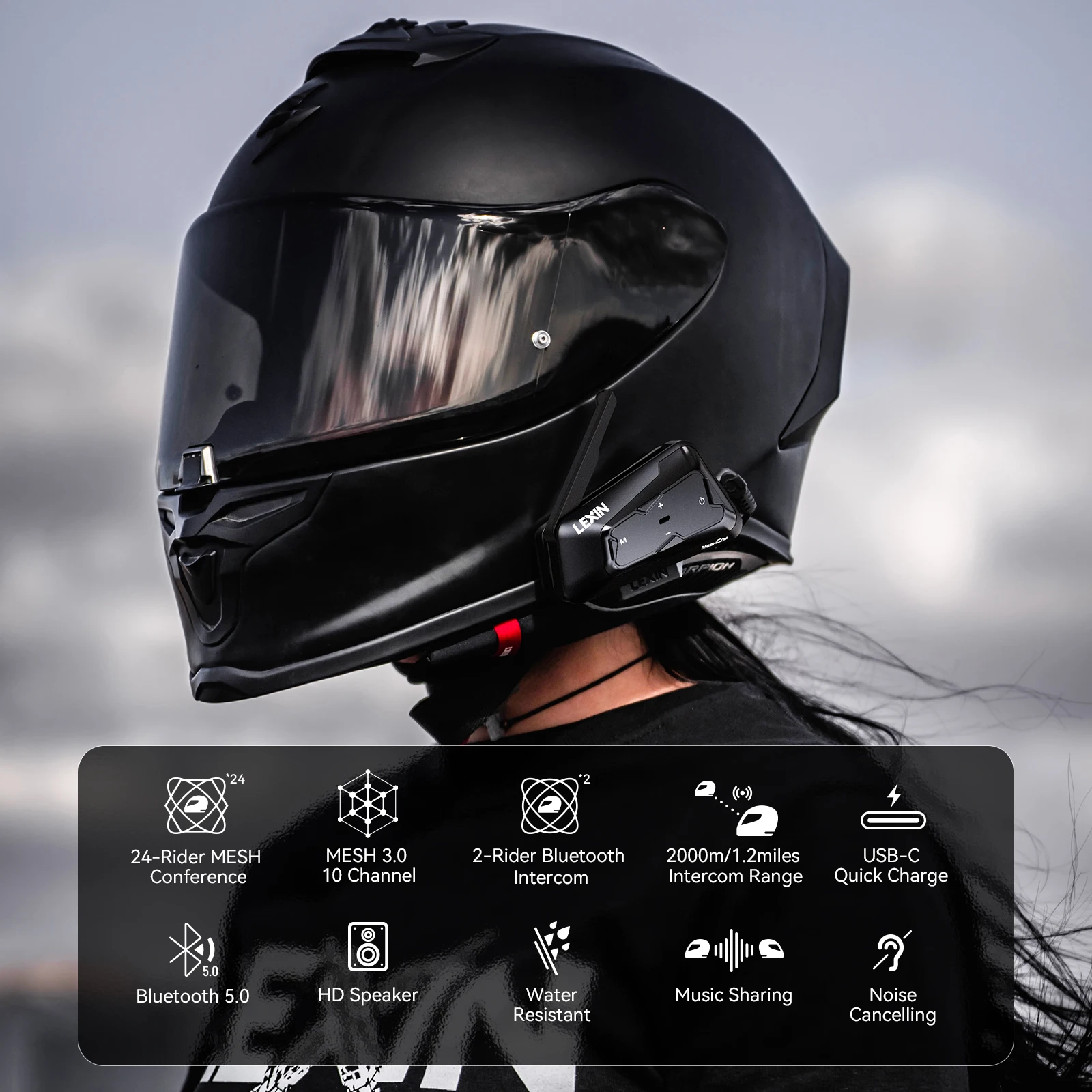 New 2023 Lexin MTX MESH & Bluetooth Intercom For Motorcycle Helmet Headset,Mesh intercom up to 24 people within 2 km range