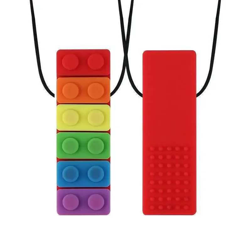 1Pc Sensory Chew Necklace Brick Chewy Kids Silicone Biting Pencil Topper Teether Toy, Silicone teether for children with autism 6