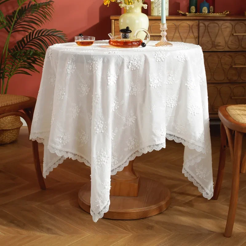

Cotton Linen American Embroidery White Wedding Party Rectangular Table Cloth Tea Table Cover Cloth Table Cover for Christmas