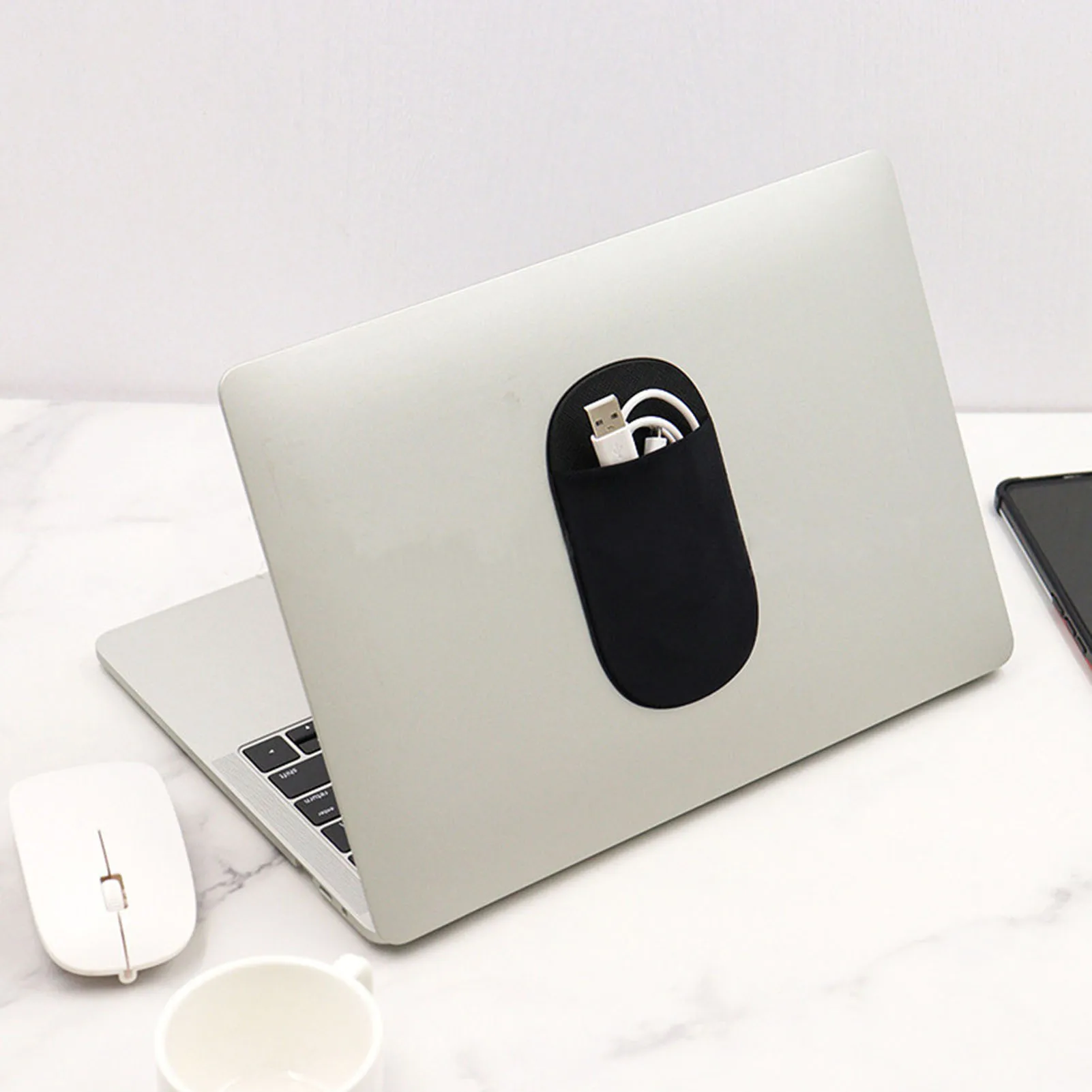 Adhesive Back Storage Bag Mouse Storage Bag For I-Pad Laptop Elastic Back Wireless Mouse Holder Pouch Tablet Accessories Holder