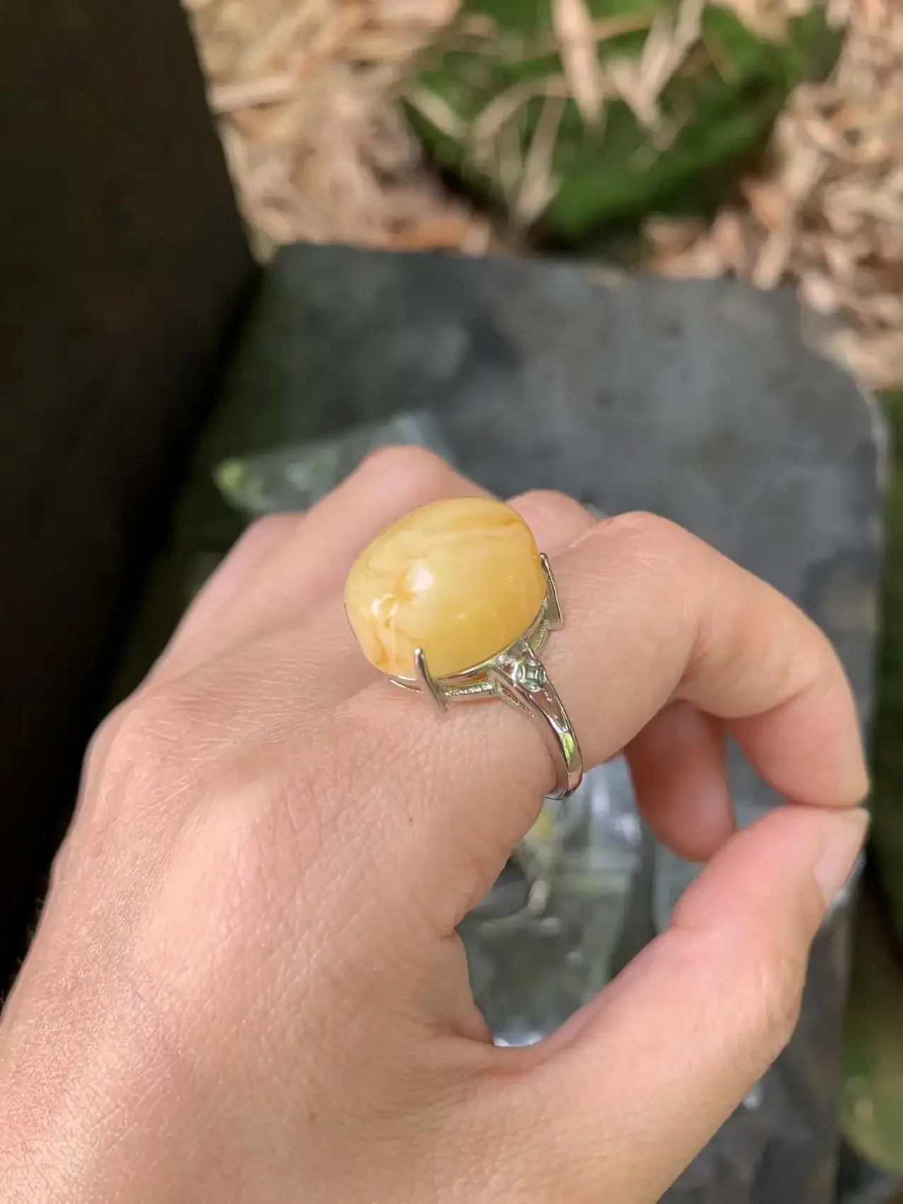 Natural Amber Ring Female Handmade Simple Three-Dimensional Accessories Gem Wholesale Jewelry Organic Gems Tourmaline