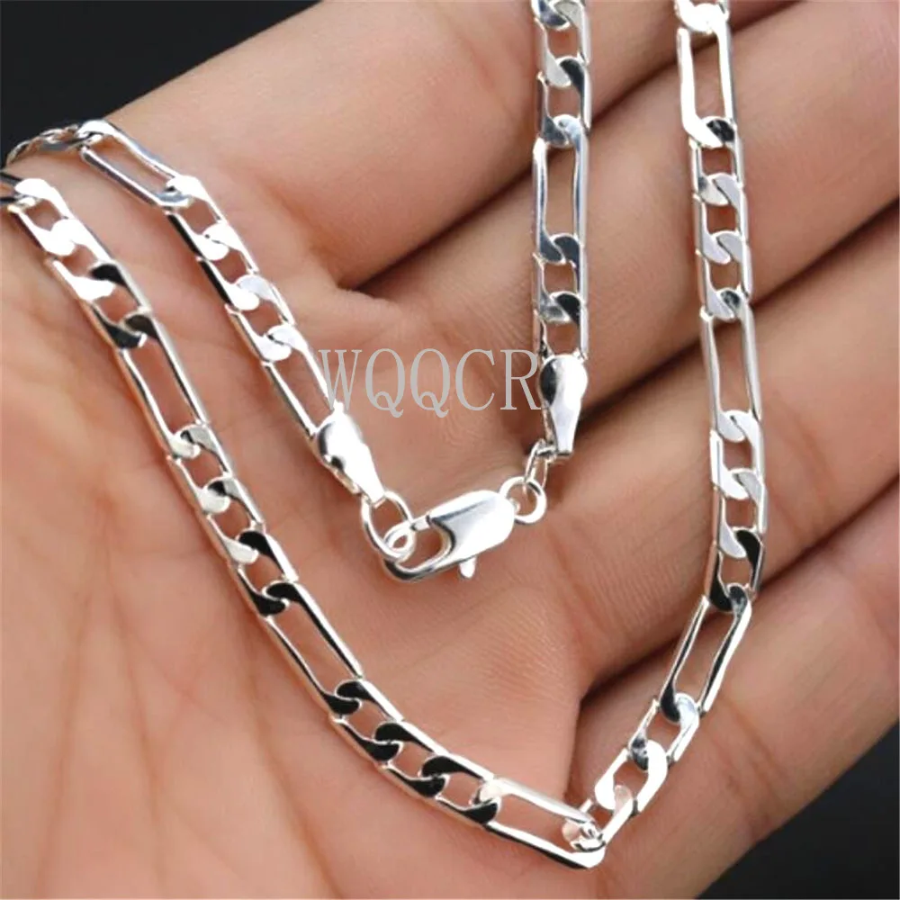 

Hot Sale 925 Silver 4MM Classic Figaro Chain Necklace For Men's Fashion Solid silver Luxury Charm Jewelry Boy16-30 Inches