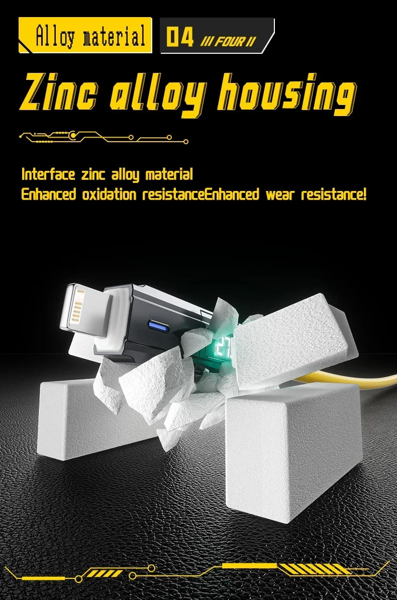 4 in 1 USB C Data Cable Digital Display Silicone for Iphone PD 66W Zinc Alloy Fast Charging Cable Line Type C with LED Design