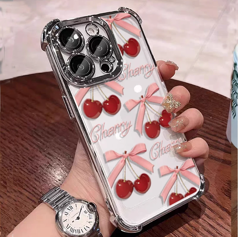 Cute Plating Bow Lichee Pattern Shockproof Transparent Soft Phone Case