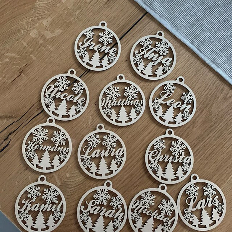 CHRISTMAS Snowflakes Custom Tree Ornaments Wood Christmas Decoration Pendant Laser Cut Name Christmas Ball Gift