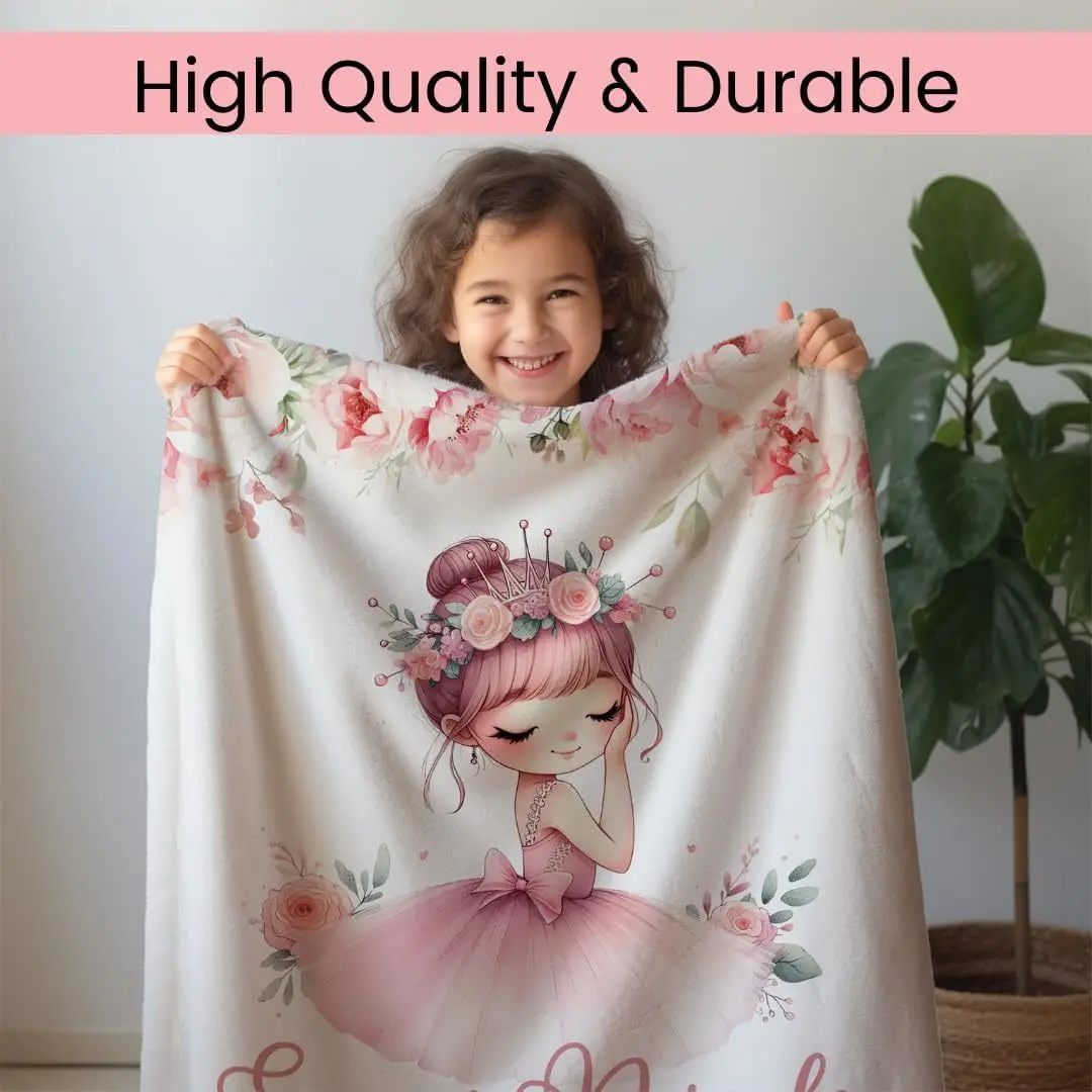 Персонализированное одеяло для маленьких девочек-розовая балетная тематика, мягкий цветочный принт, персонализированный детский подарок, персонализированное балетное одеяло