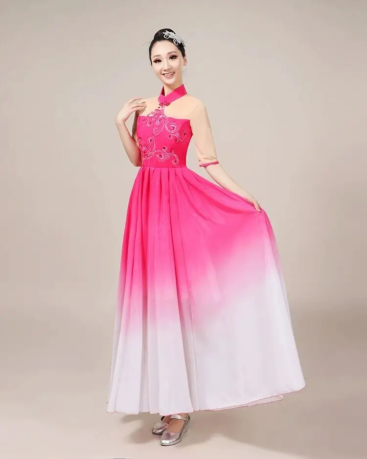 Women's classical dance costumes new adult elegant embroidery printing Yangko clothing dance national costume