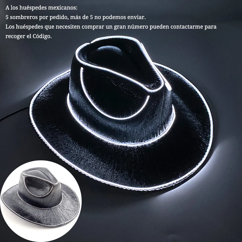 thumbnail image 1 of Sombrero de vaquero con luz LED brillante para fiesta de cumpleaños, sombrero de vaquera para novia, gorra de vaquera luminosa para discoteca, accesorios para despedida de soltero, sombrero de neón, s, 1 of 5
