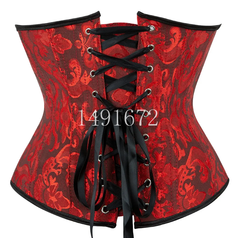 Sapubonva Brown Corset Underbust Top Plus Size Satin Waist Cincher Sexy  Gothic Workout Corsets Lingerie Korsett Women Blalck Red