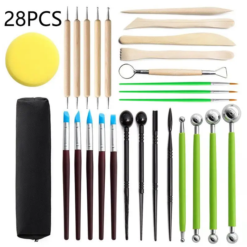 Pottery Clay Sculpting Tools Pottery Carving Tool Kit Carrying Case Bag Ceramics Supplies Polymer Sculpture Set
