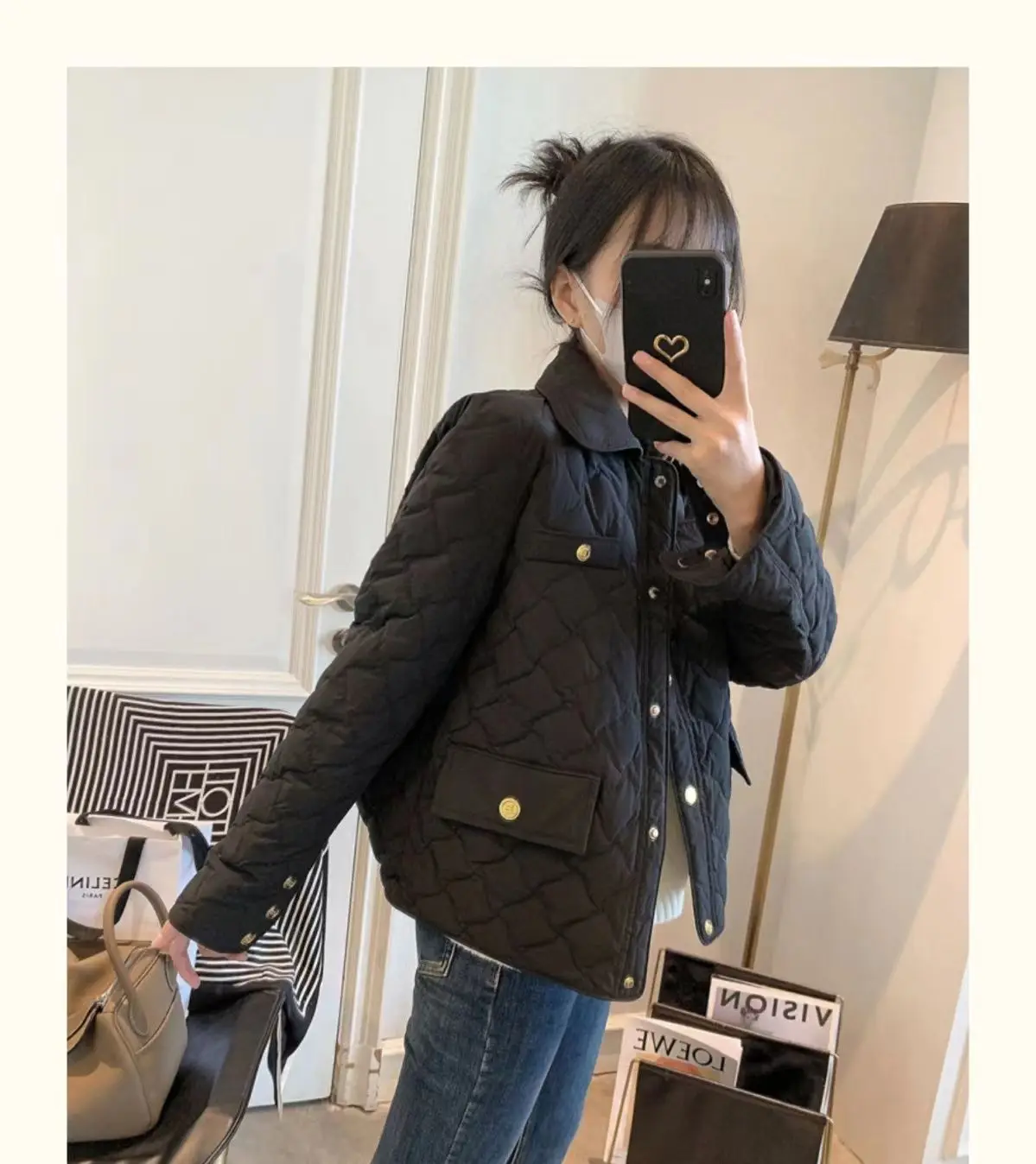 Down Cotton Jacket Women's 2025 Autumn Winter New Light And Thin European High-End sense Niche Rhombus Down Cotton Jacket Parka