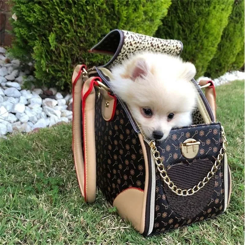 pu素材の犬用バックパック大容量のハンドバッグ印刷4シーズン屋外子犬旅行用品ペットファッション新しいスタイル