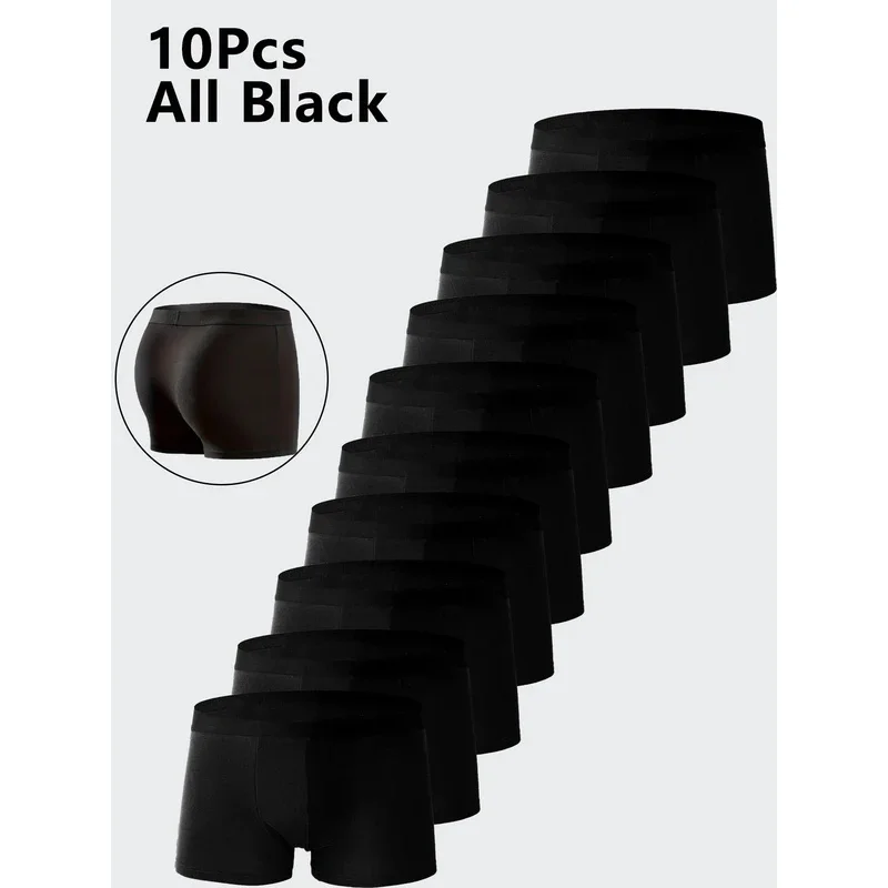 10PCS 남성 속옷 블랙 컬러 남성 속옷 하이 스트레치 복서 반바지 섹시한 남성 팬티 플러스 사이즈 L-4XL 통기성 남성 복서