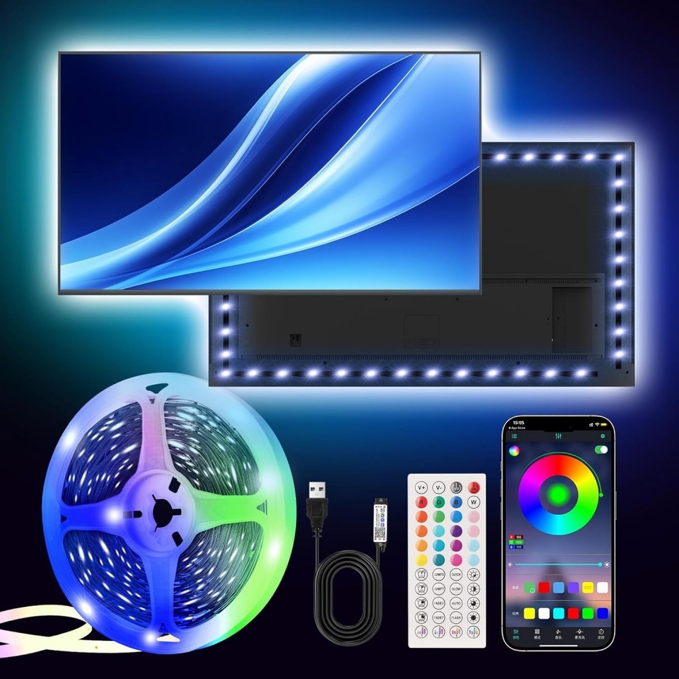 LED Strip Light for TV, RGB TV Backlight Behind, Music Sync Bluetooth APP & Remote Control, 5V USB Powered Strip Lights