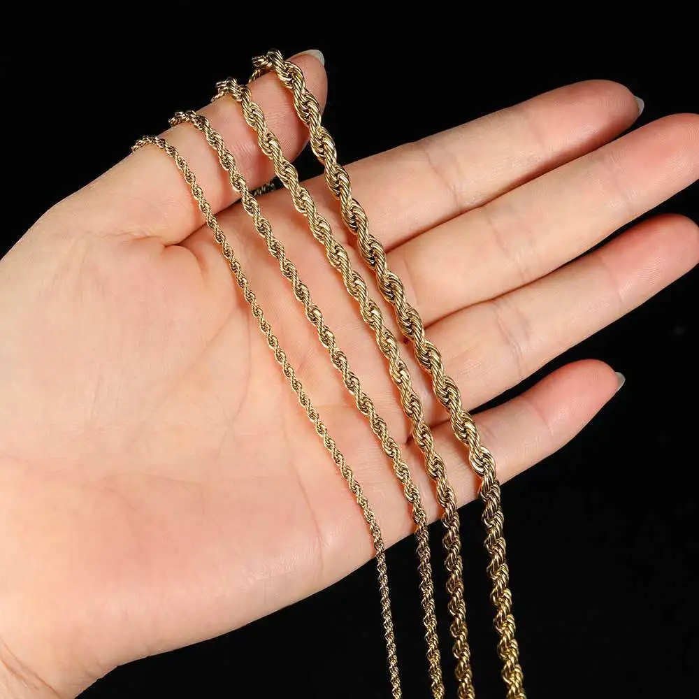 2-6mm Edelstahl kette Armband für Frauen Männer Gold Farbe verdrehte Seil Kette Armreif Mode nie verblassen wasserdichten Schmuck – Detail 12