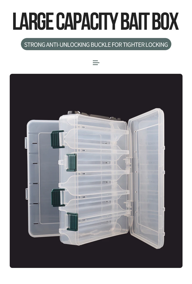 TAIYU Large Fishing Tackle Box 10/14 Compartment Double Sided Storage Big bait Sea fishing lure High Strength Fishing Tackle Box