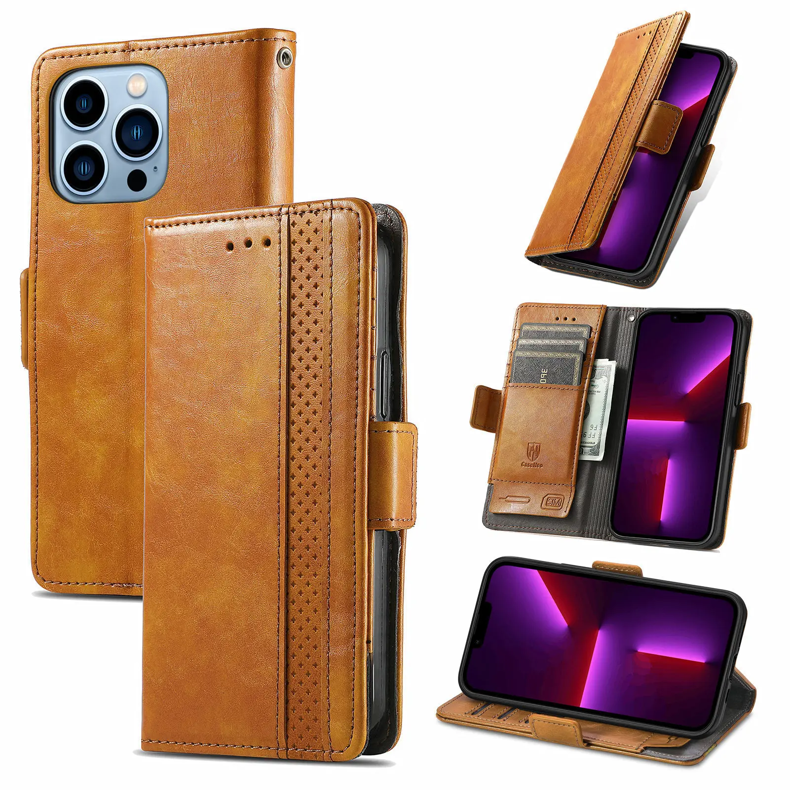 Premium RFID Blocking Leather Wallet Case with Wireless Charging and Card Slots