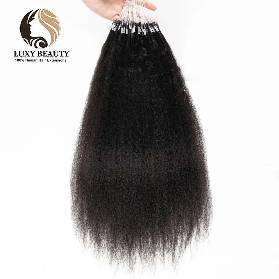 Kinky Straight Micro Bead Hair Extensions Microlink Human Hair Natural Black 50pcs Brazilian Remy Micro Rings Extensions human hair extensions