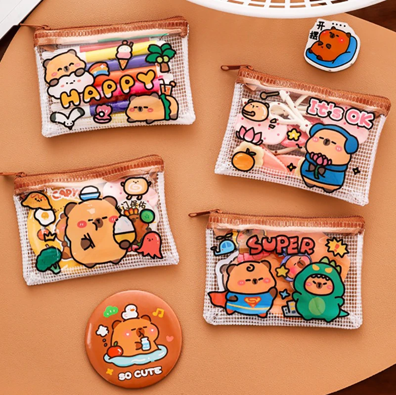 Waterproof Capybara Storage Bag Cartoon PVC Wallet Mini Coin Purse Cute Wallet Key Earphone Organizer For Kids Gifts