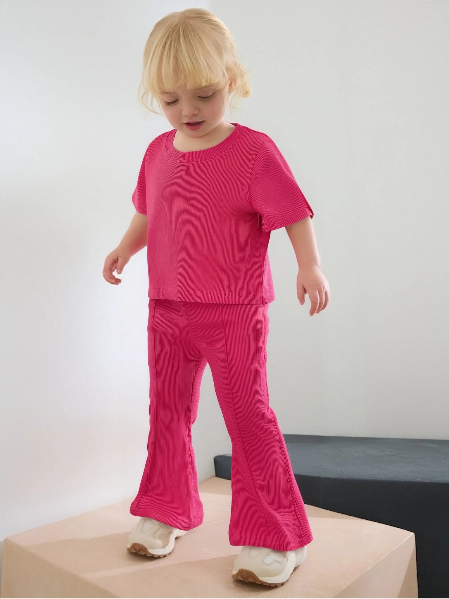 2025 Fashion Summer Kids Girls Clothes Set Solid Top T-shirt Pants